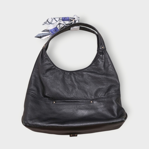 Vintage Michael Kors Austin Black Leather Buckle Hobo Bag with Scarf Accent - Picture 5 of 5